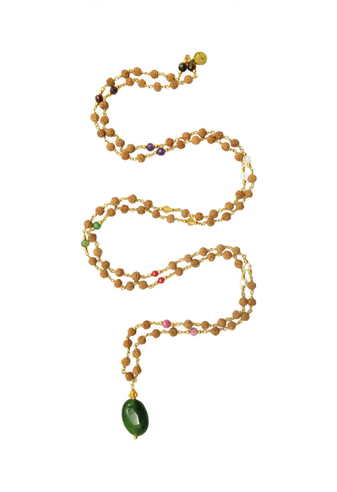 Nine Planet Wire Mala with Green Obsidian