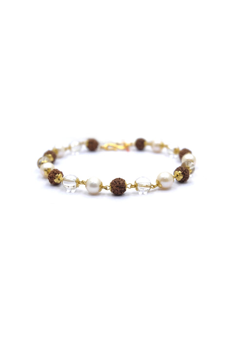 Fine Gold Bracelet with Pearl, Crystal Quartz