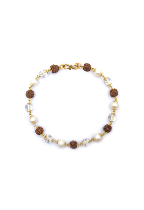 Fine Gold Bracelet with Pearl, Crystal Quartz